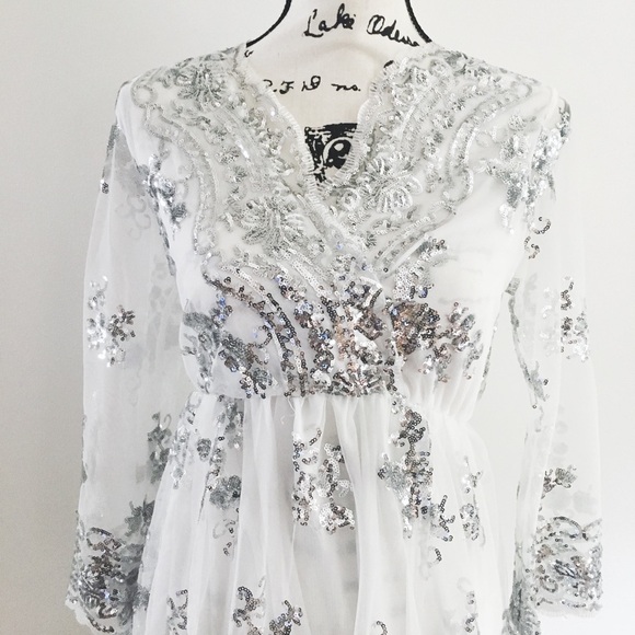 White/Silver All Over Sequin Midi Dress ONE SIZE - Picture 1 of 5